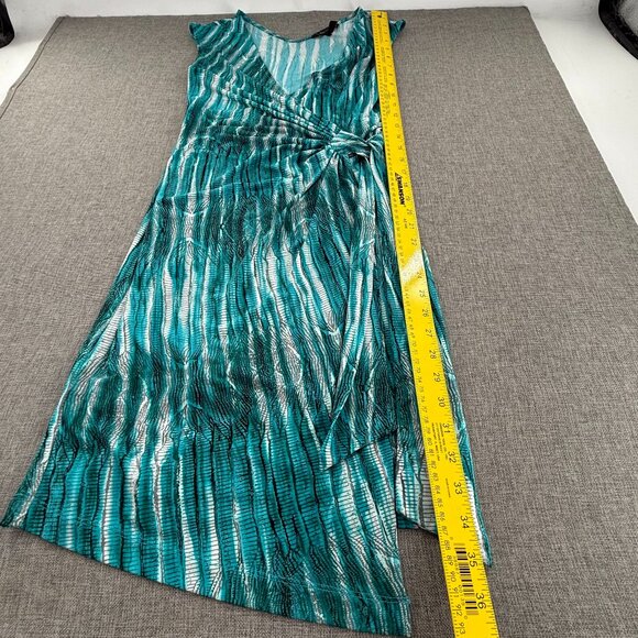 BCBG Maxazria faux Wrap Dress Teal Sleeveless Small V-Neckline Tie Side Stretchy - Picture 7 of 14